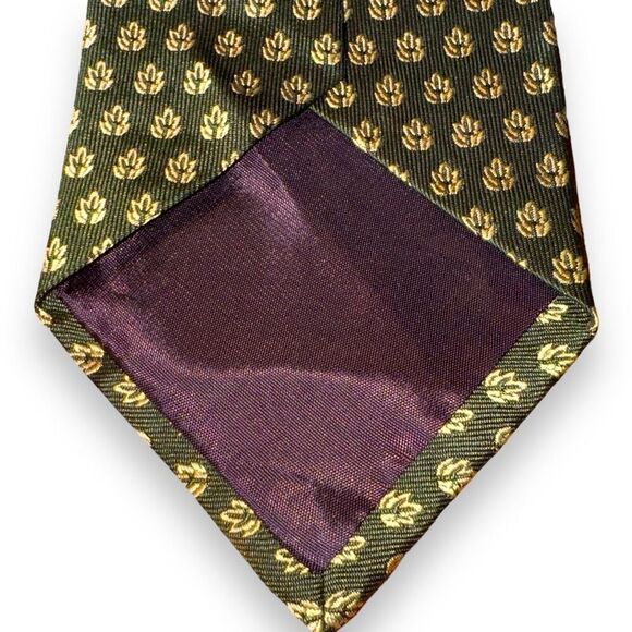 Polo Ralph Lauren Green Leaf Motif Handmade in USA Silk Tie - Picture 4 of 5